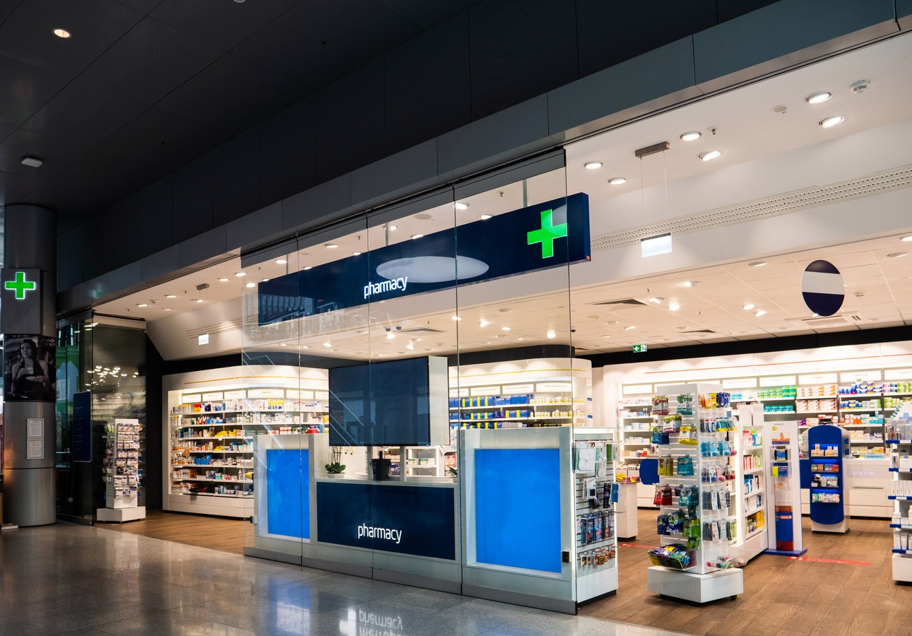 Bayer Pharmaceuticals pharmacy drug store in Airport